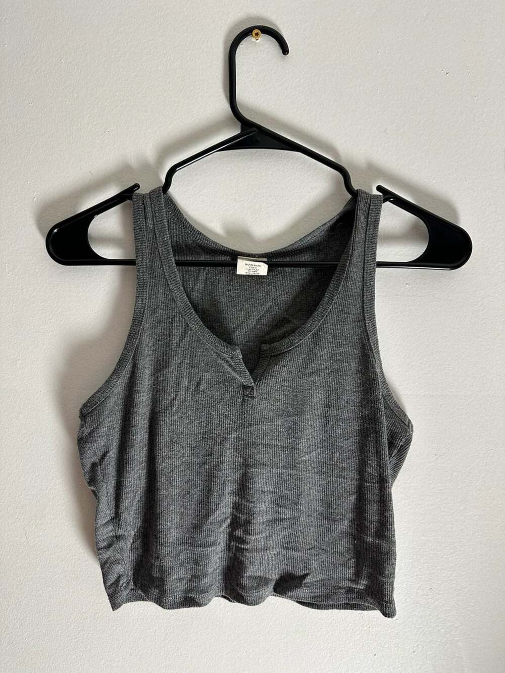 Destined Grey Ribbed Notch Neck Racerback Crop Tank Top Size Large